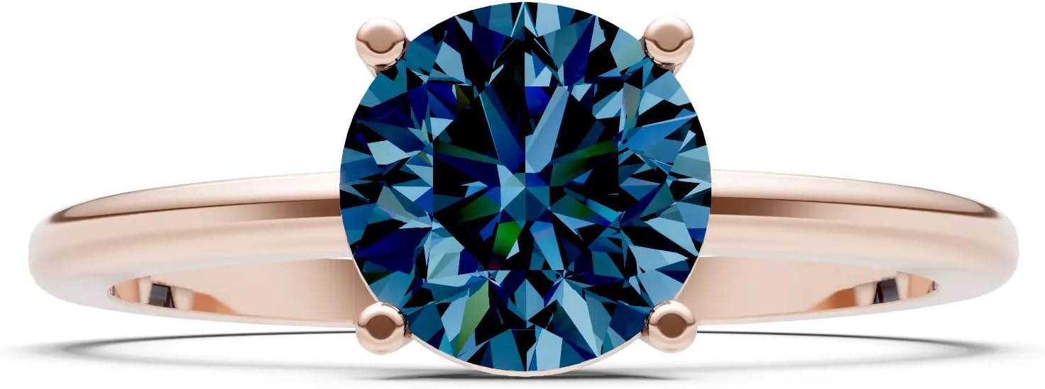 PEORA Round Cut Alexandrite Classic Band Available in Solid 10K, 14K or 18K Ring – White, Yellow or Rose Gold