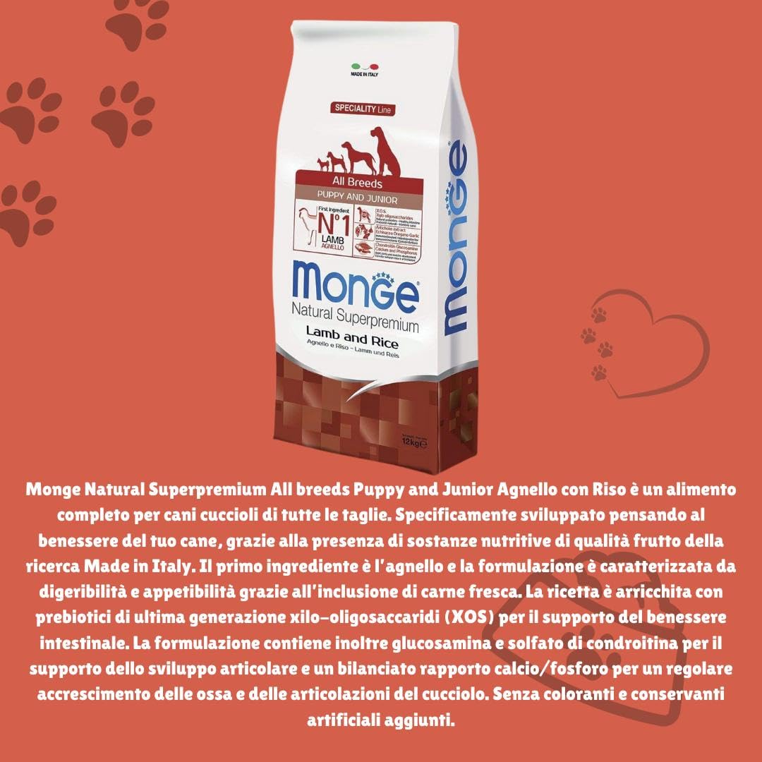 Monge All Breeds - Comida completa para perros y cachorros de todas las tallas, sabor cordero 12 kg