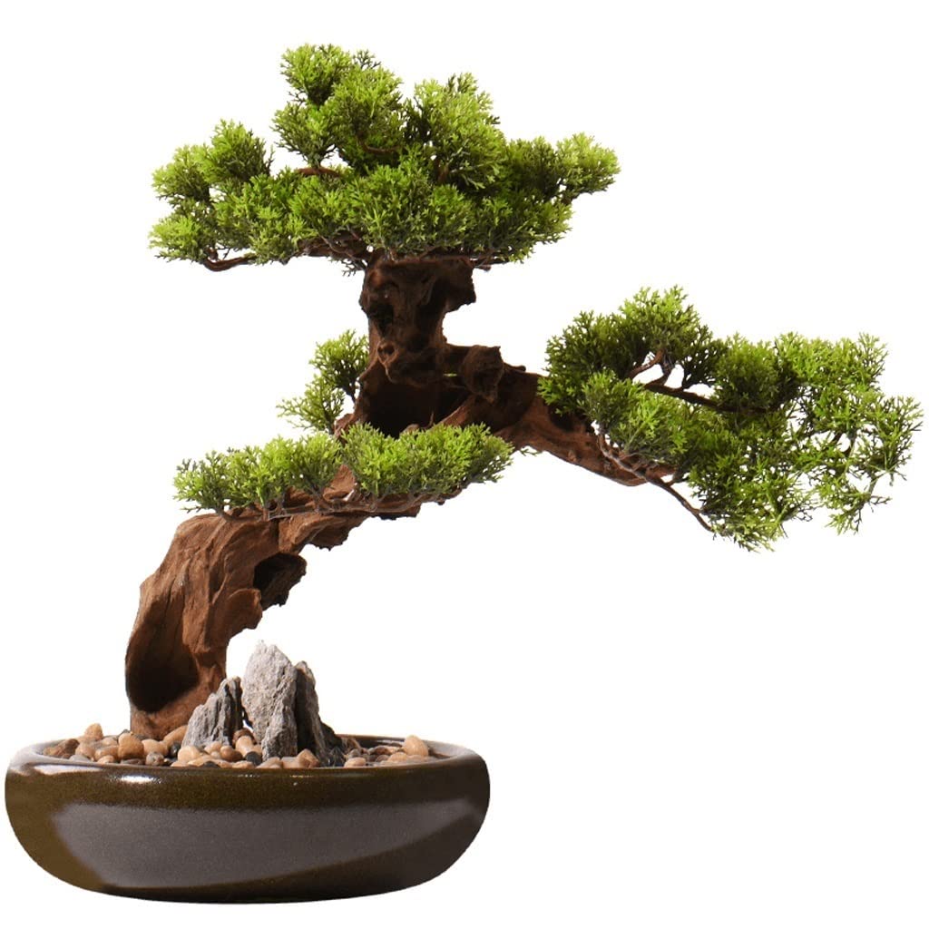 SWENEEN Home Fake Plants Artificial Plant Potted Ceramic Bonsai Green Plant Living Room Decoration Artificial Plant Bonsai Garden Table Decoration Artificial Bonsai Decoration,