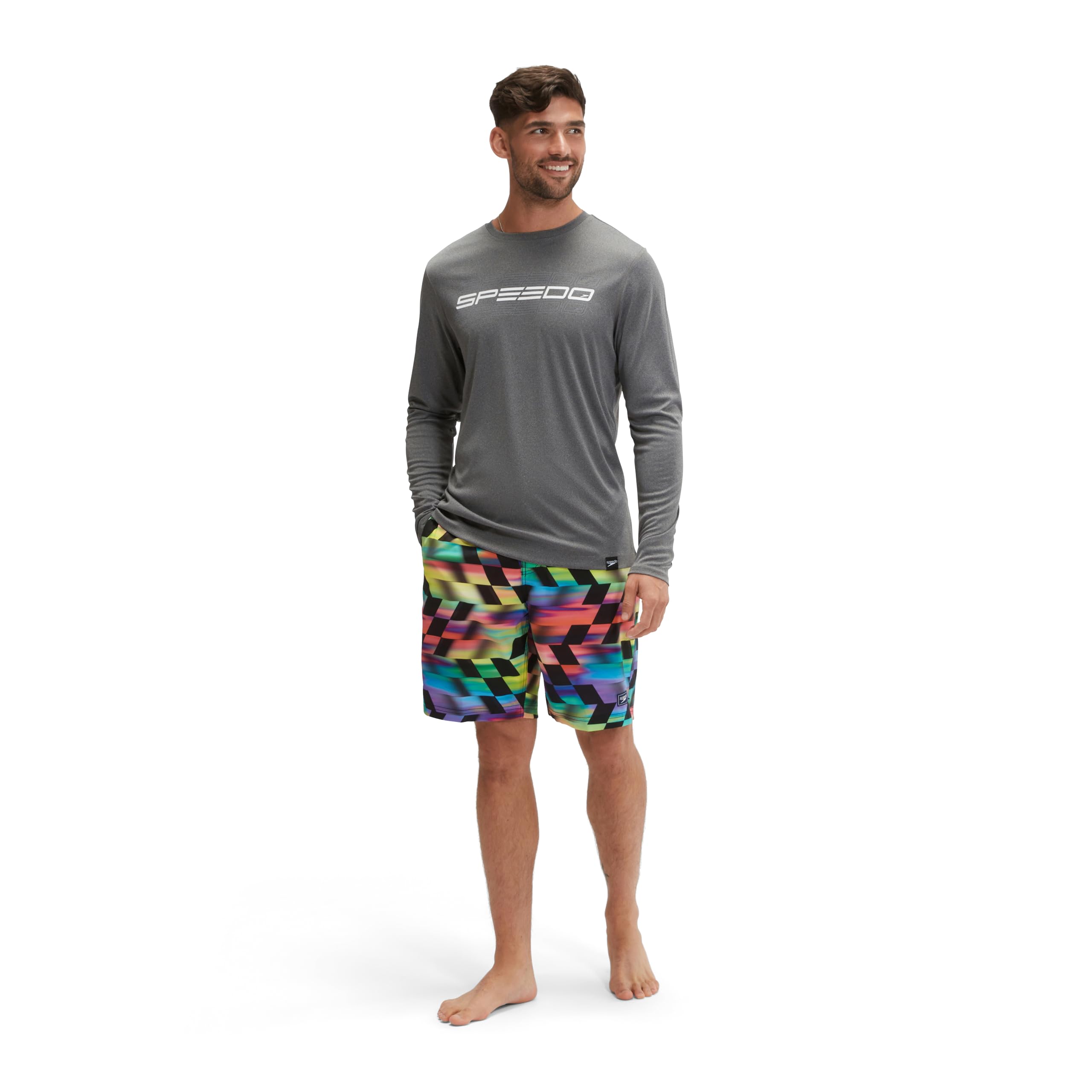 Speedo Maglietta da Nuoto UV A Maniche Lunghe con Grafica Maglietta Rash Guard Uomo (Pacco da 1)