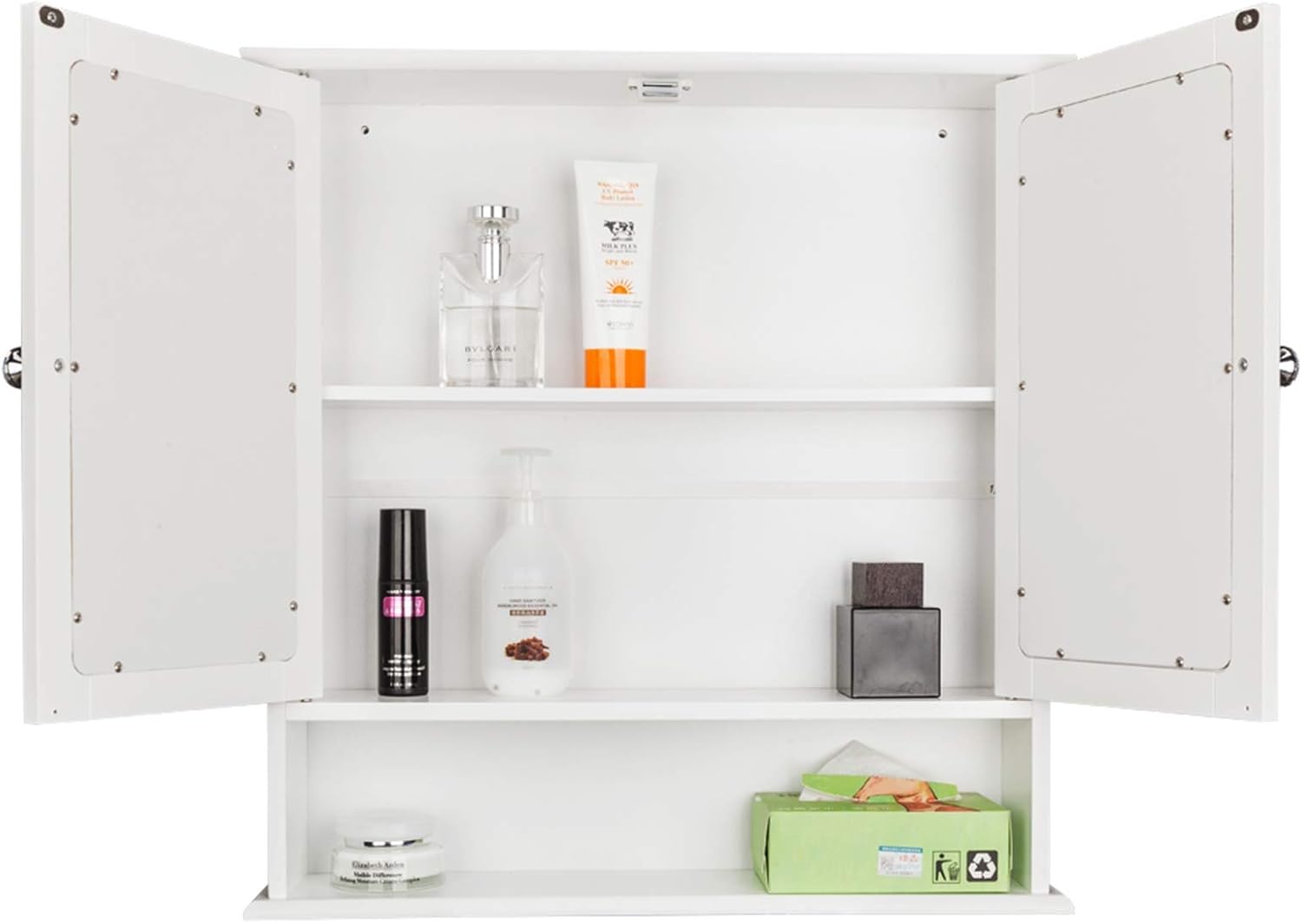 Fixed Storage cabinets in The Bathroom Double Door Mirror Indoor Bathroom Wall Mounted Cabinet Shelf White