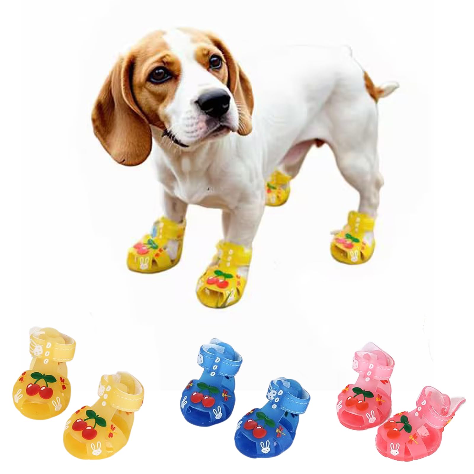 4Pcs Yellow Dog Cooling Shoes for Small Dogs (Size 1) - Summer Breathable Jelly Sandals with Adjustable Velcro & Non-Slip Sole - Protects Paws from