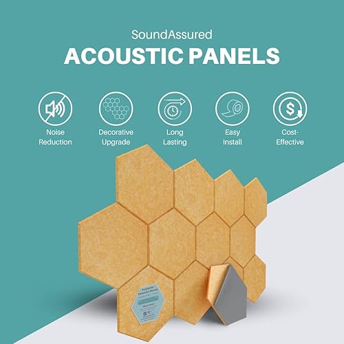 Miniatura 2 de Paneles acústicos hexagonales para absorción de sonido, paquete de 12 paneles de sonido autoadhesivos, tratamiento acústico ecológico para