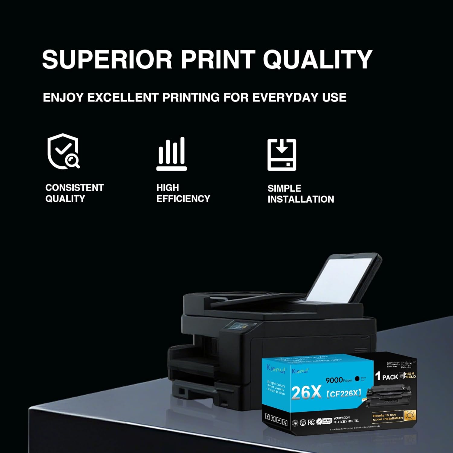 26X Black High-Yield Toner Cartridge CF226X, 1-Pack 26X Black Toner Replacement for HP Pro M402n M402dn M402dw M402dne M402d, Pro MFP M426fdw M426fdn M426dw Series Printer