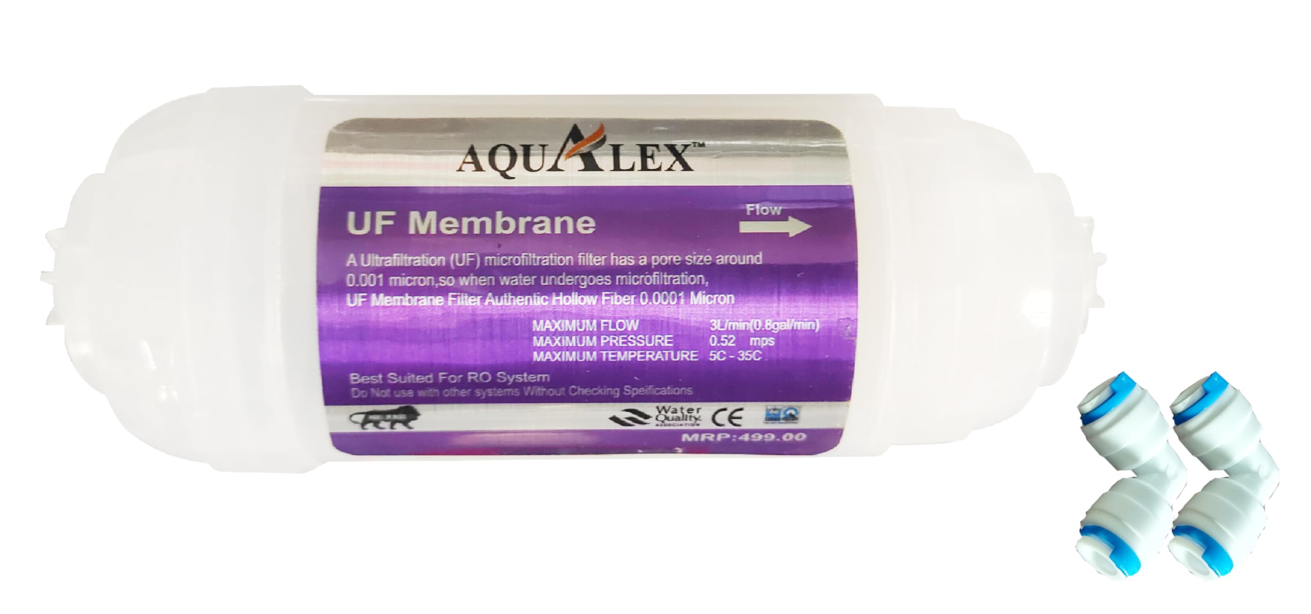 Aqualex, Pokar RO, 4" inch UF Membrane Filter Original Hollow Fiber 0.001 Micron Suitable for RO Water Purifier+ 2pcs Connector-image-2