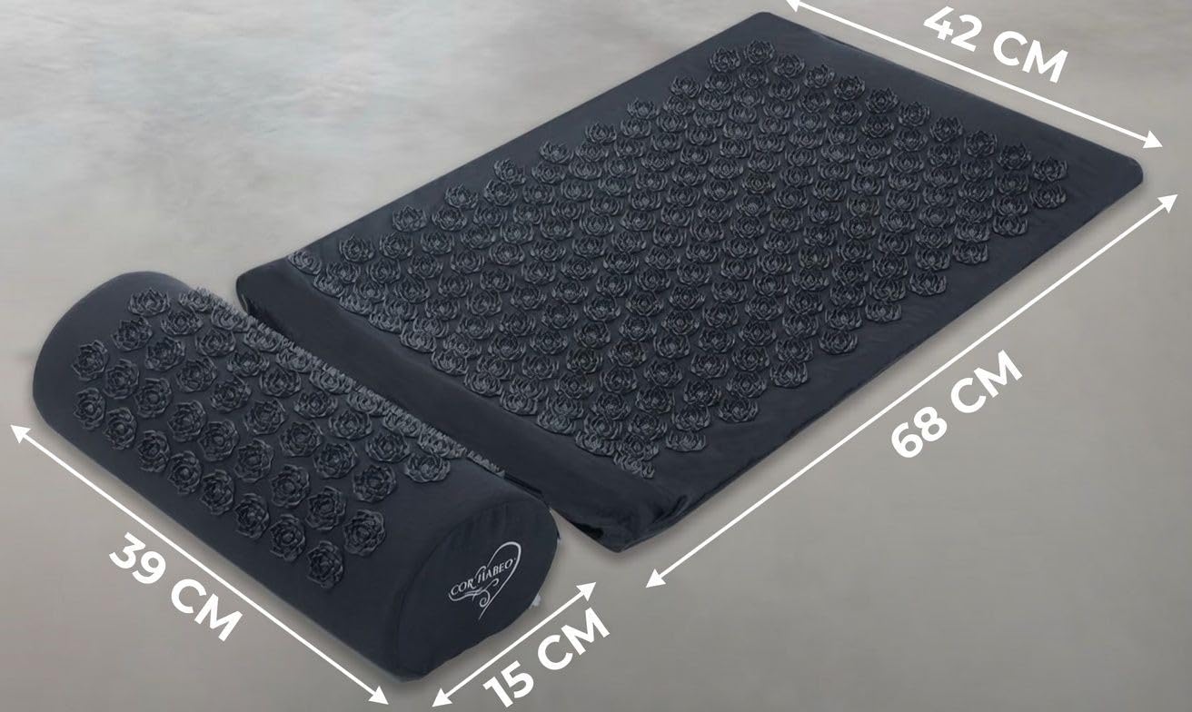 Corhabeo Tappetino Agopressione Fitness Pieghevole che Diventa Borsa a Tracolla con Guida Ebook QR Code - Aghi Fiore di Loto, Tappeto Massaggiante Corpo, Relax Mal di Schiena, 100% Cotone Biologico