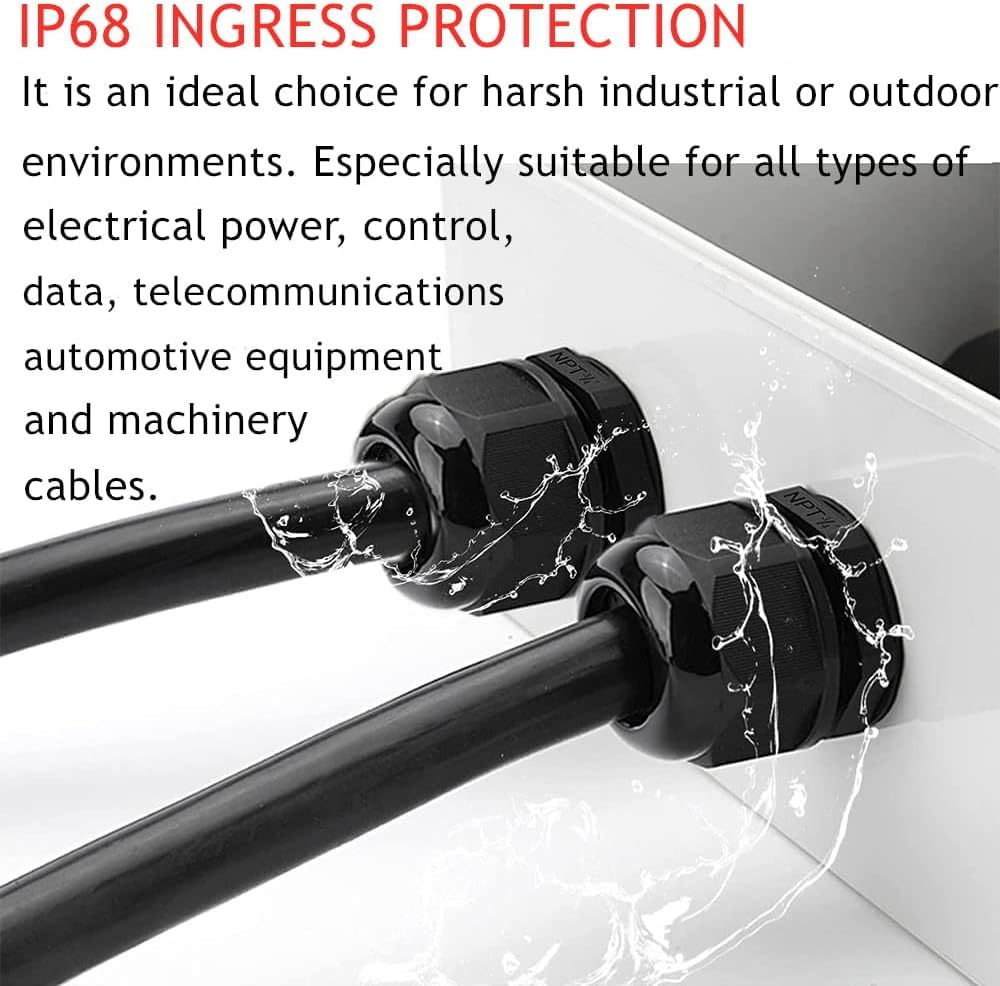 Cable Glands-PENGLIN Conector de cable de nailon NPT de 2 pulgadas, IP68, impermeable, cable de alivio de tensión, conector ajustable con juntas para caja eléctrica (2 pulgadas (paquete de 6)