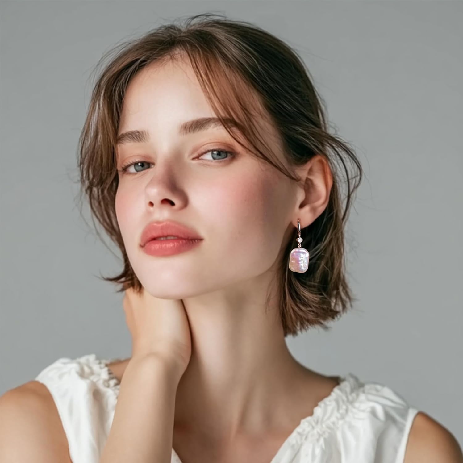 YAMI Baroque Pearl Earrings Drop & Dangle, Freshwater Cultured Pearls with 5A Cubic Zirconia, 925 Sterling Silver Hoop Earrings Hypoallergenic, Jewelry Gifts for Women - Image 2