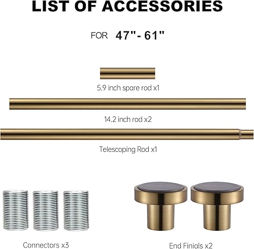 Miniatura 9 de BRIOFOX Barra de cortina de ducha ajustable de 75 a 89 pulgadas, barra de ducha de tensión de resorte, sin perforaciones, antideslizante, negro mate