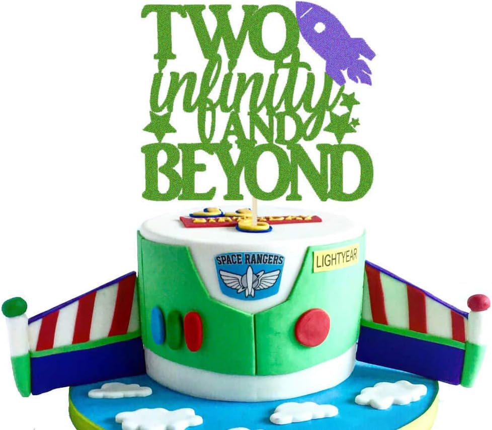 Two Infinity and Beyond Cake topper Light year Toy Inspired Story 2nd Buzz Birthday Party Supplies Decorations Photo Prop for Girl Boy Baby Bday