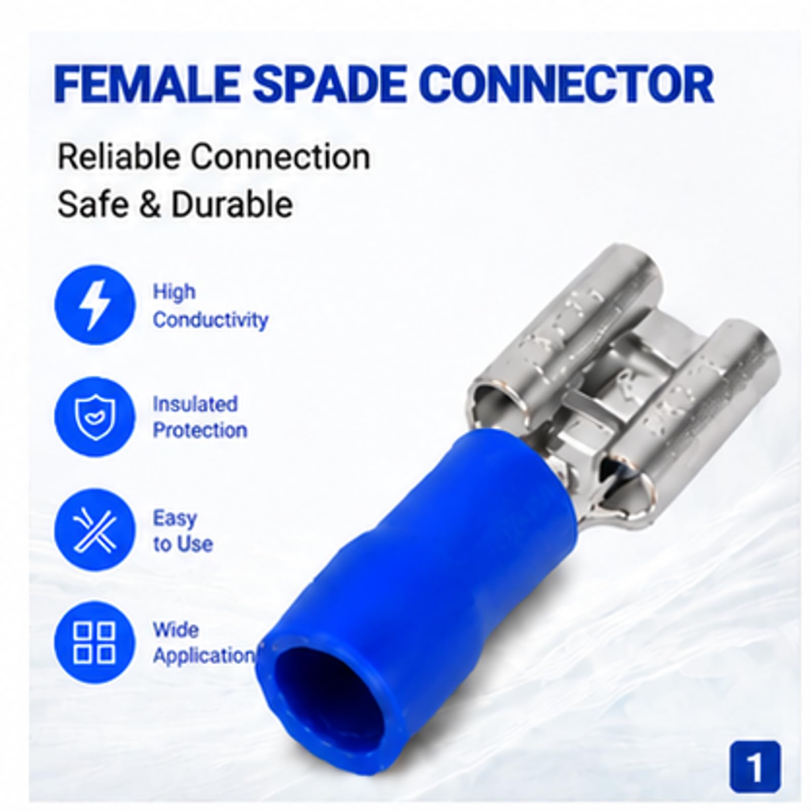 100 pièces Cosses électriques à sertir, FDD2‑250 femelle Connecteur à cosse avec coque isolante 0,8 x 6,35 mm câble terminal pour câble de 1,5 à 2,5 mm²(Bleu)