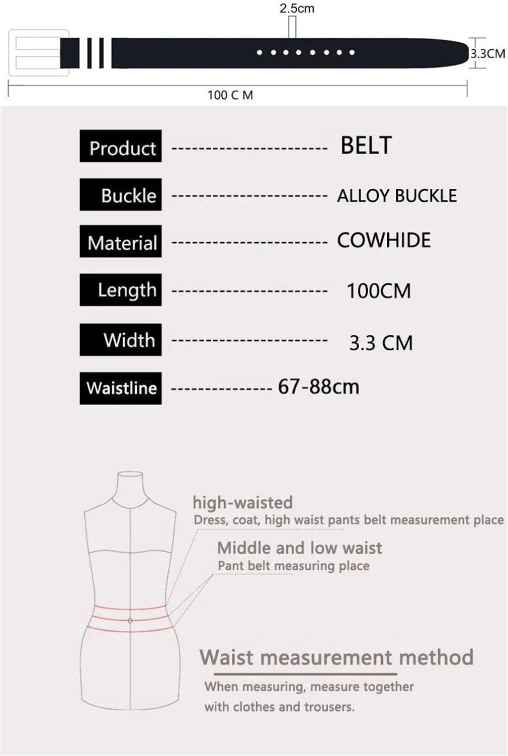 Cinturón de cuero vacuno para mujer, estilo vintage con hebilla de pin, cinturones para vestidos y jeans