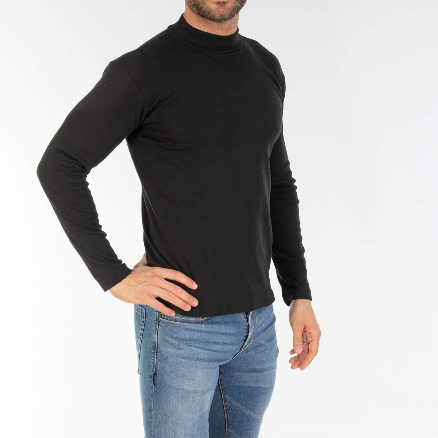 Confezione da 2 magliette intime L566 a maniche lunghe e mezze colletto, con interno caldo felpato. Grigio Blu navy XL