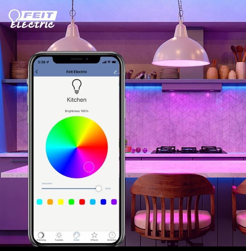 Miniatura 9 de Feit Electric Bombilla LED inteligente A19, equivalente a 60 W, regulable, cambio de color RGBW, compatible con Alexa y Google Home, 2.4 GHz Wi-Fi
