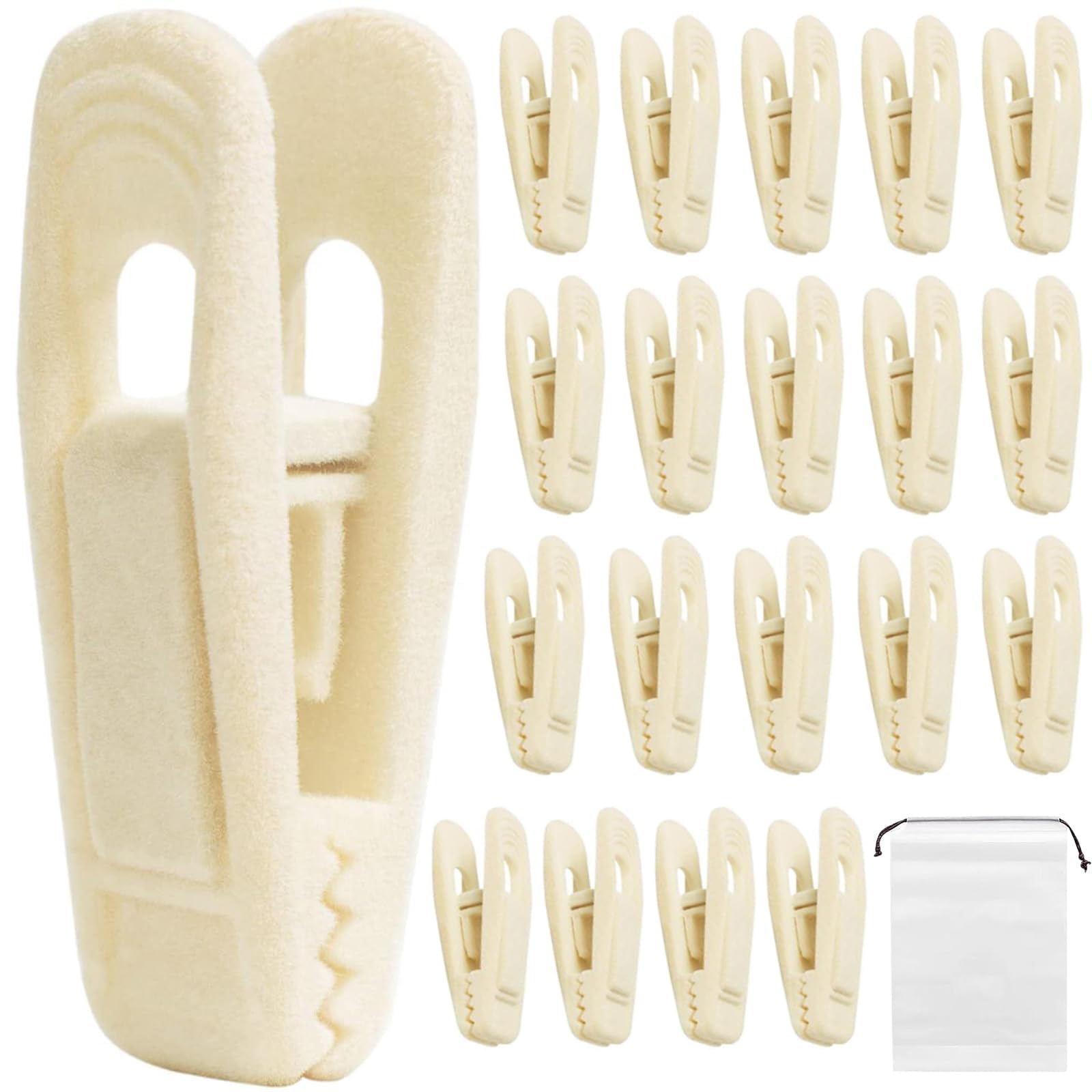 Velvet Hangers Clips Non-Slip - 20 Pcs Strong Grip Felt Finger Clip, Home Drying Rack, Non-Slip Removable Artificial Velvet Flocked Clothes Clips for Towel Coat Pants Skirt Trousers Hanger (Beige)