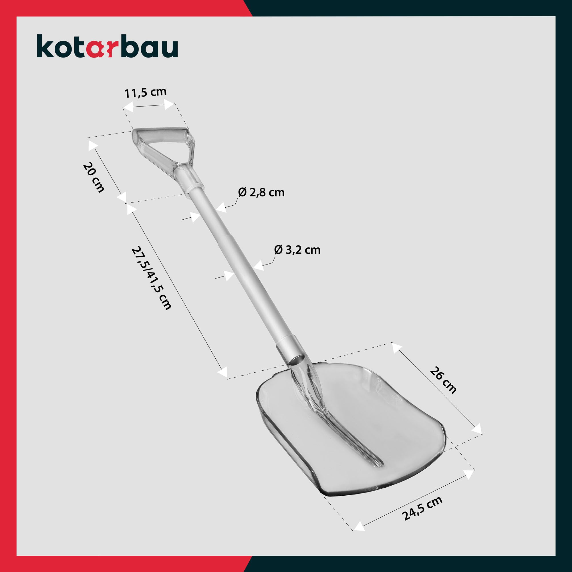 KOTARBAU® Pala da neve per auto, in alluminio, 27,5 – 41,5 cm, telescopica per valanga, piccola pala pieghevole in plastica e policarbonato