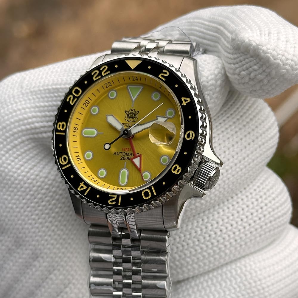 STEELDIVE SD1994 żółte GMT NH34 automatyczne mechaniczne męskie zegarki 200 m wodoodporny ceramiczny pierścień szafirowy zegarek nurkowy