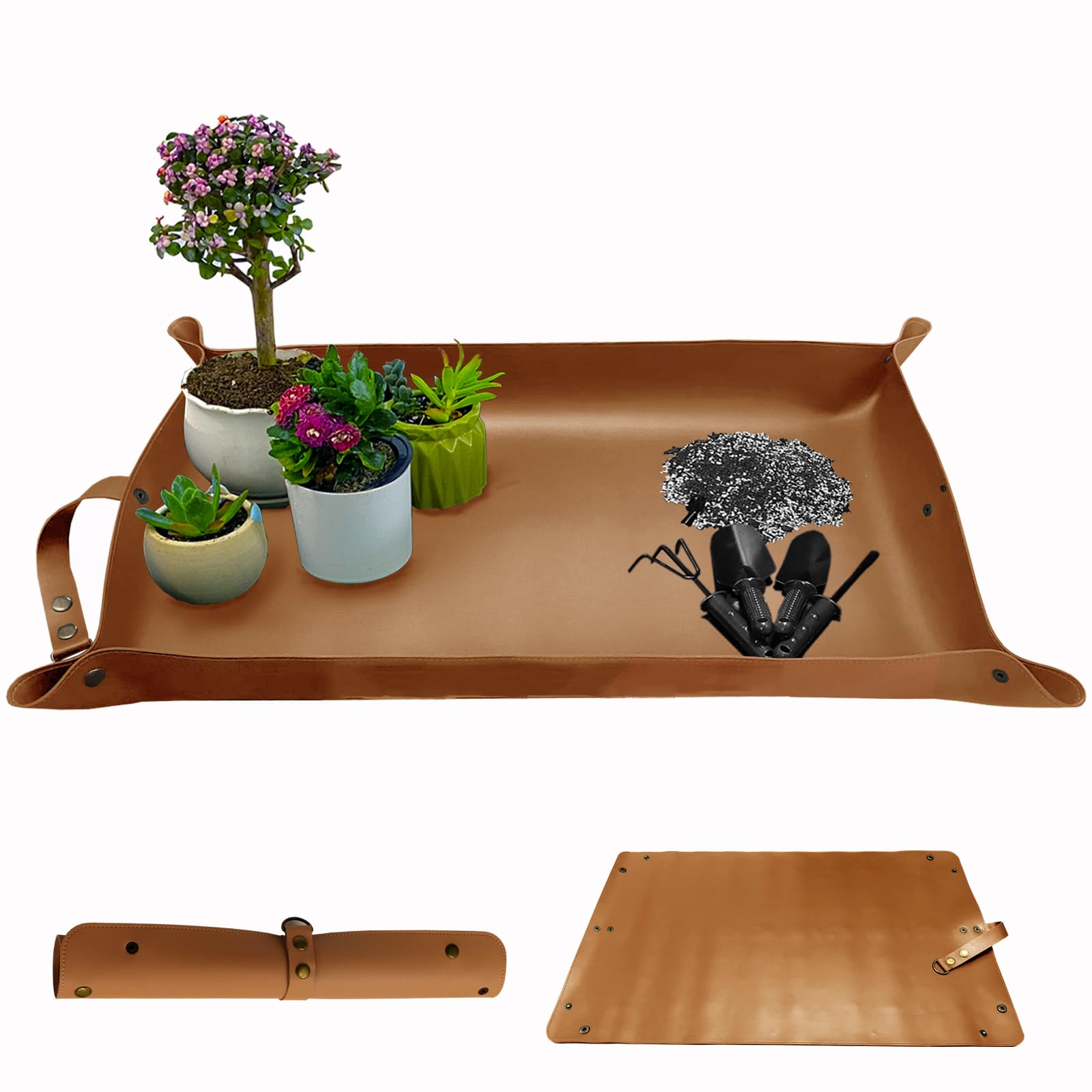 Tapis de rempotage en cuir marron 76x45 cm imperméable pour plantes