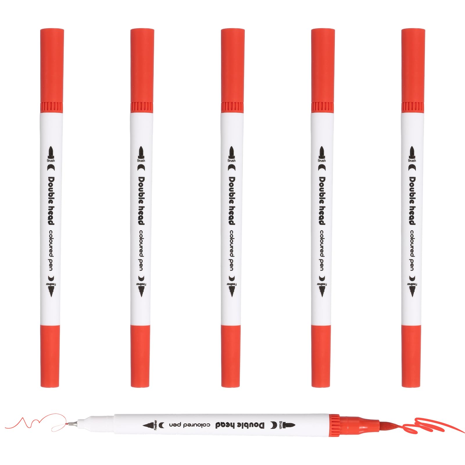PATIKIL 6Pack Dual Brush Markers, Bright Red Watercolor Fine and Brush Tips Pens Colored Marker Calligraphy Coloring Art Supplies Set for Coloring Book Illustration Sketching Journaling