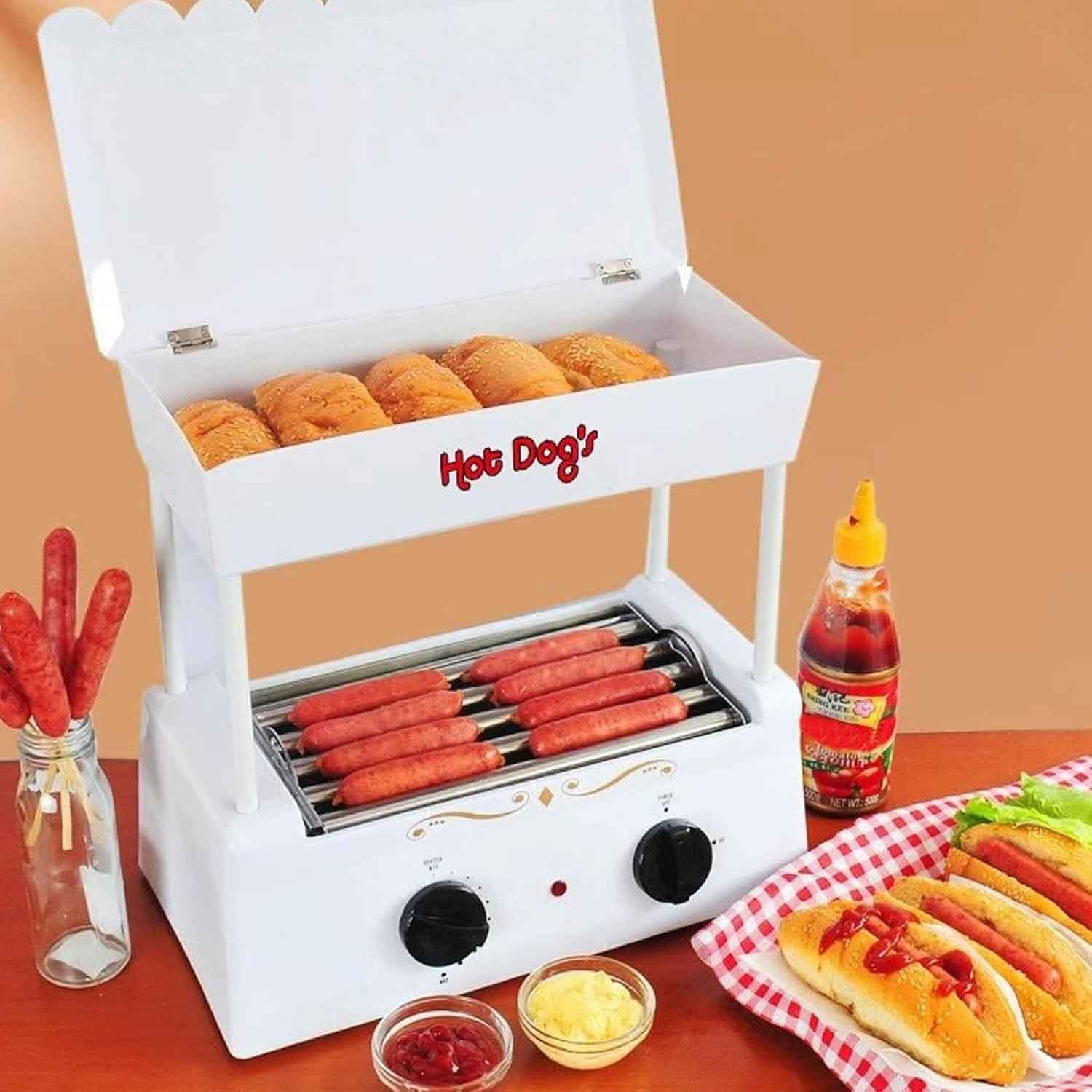 Hot Dog Machine - Máquina para perros calientes con control de temperatura de 10 engranajes con rodillo de aislamiento, capacidad para 8 perros calientes de tamaño regular, ideal para rollos de huevo