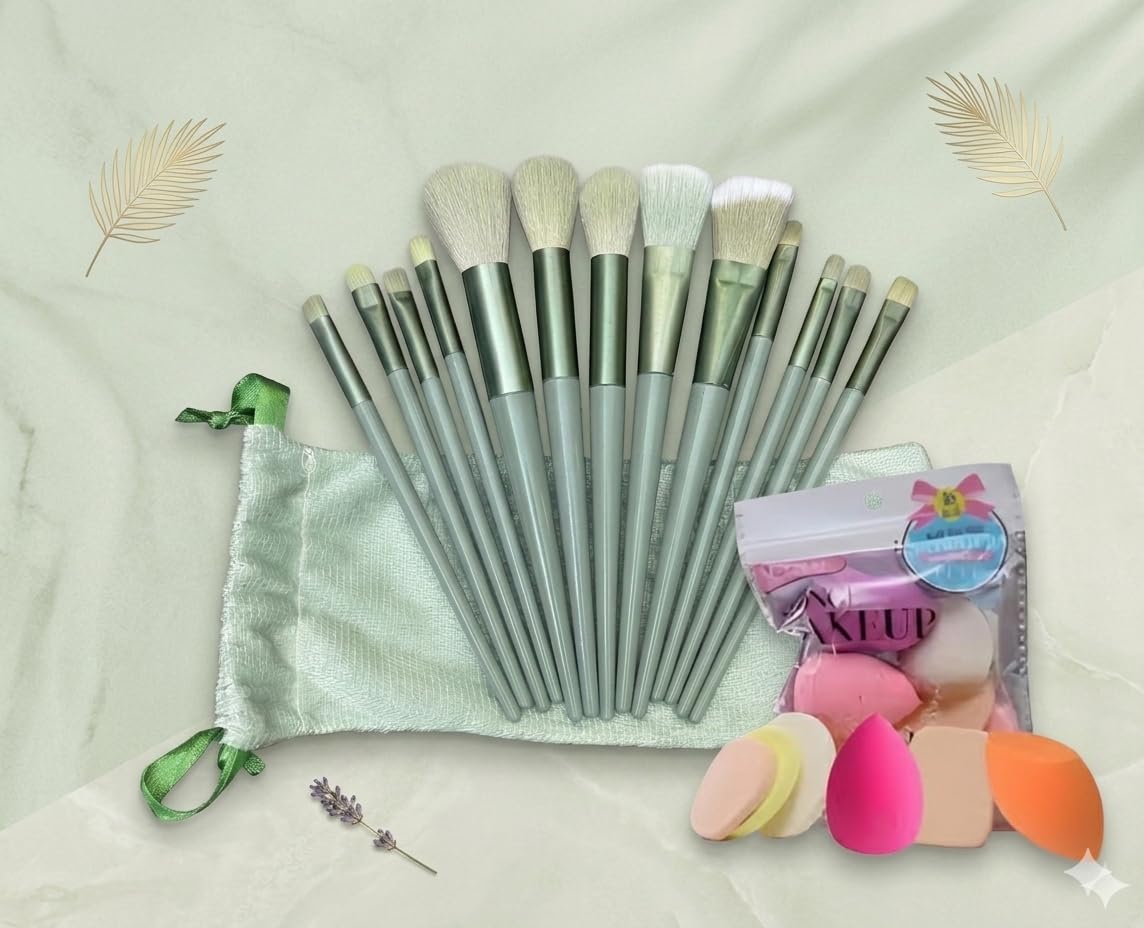 MAMRA Combo 13 PCs Professional Makeup Brush Set with 6 pcs Sponge set |Premium Synthetic Foundation Brush| Blending Face Powder Blush| Concealers Eyeshadow Brush| Make up Brushes Set-image-16