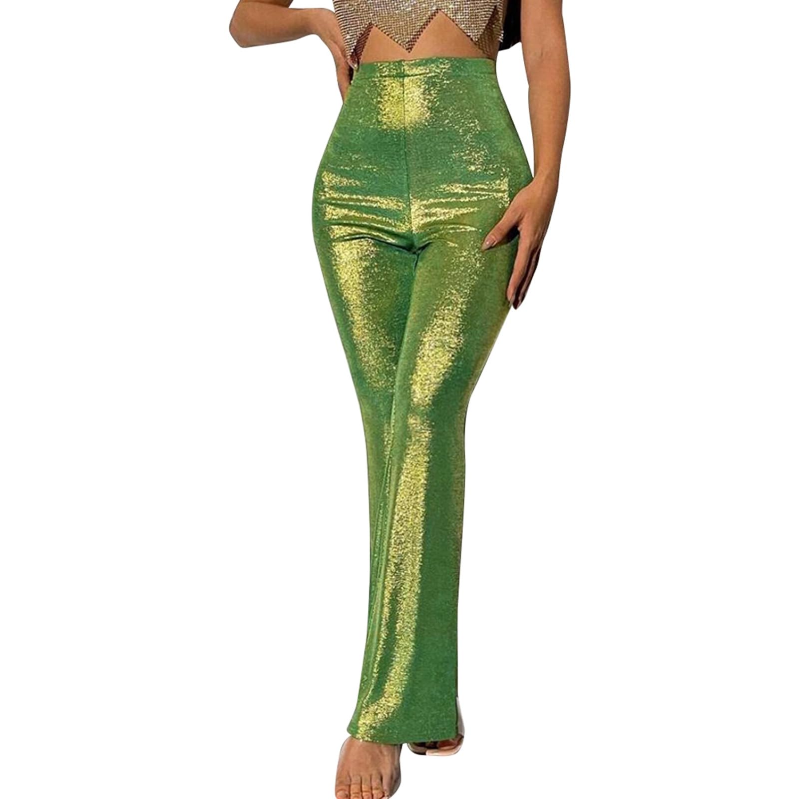Glitzer Hose Damen Lang Schlaghose Metallic Pailletten - Festliche Tanzhose Karneval
