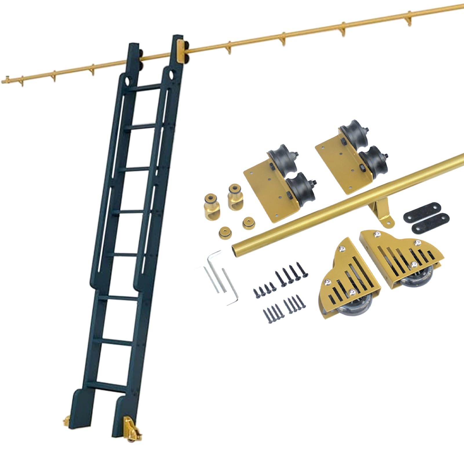 MRVAKDYDI Retractable Rolling Library Ladder Rails Kit, Rolling Library Ladder Hardware Kit Golden Multiple Lengths with Brake for Home Loft(19.7ft/600cm Track kit)