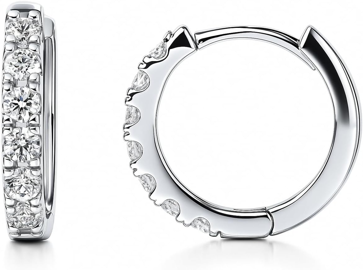 BERRICLE Pendientes de aro de plata de ley con circonita cúbica pequeña y grande para mujer, minimalistas de imitación de diamante y circonita cúbica, pendientes de moda – barra, doble fila, diseños de adentro hacia afuera