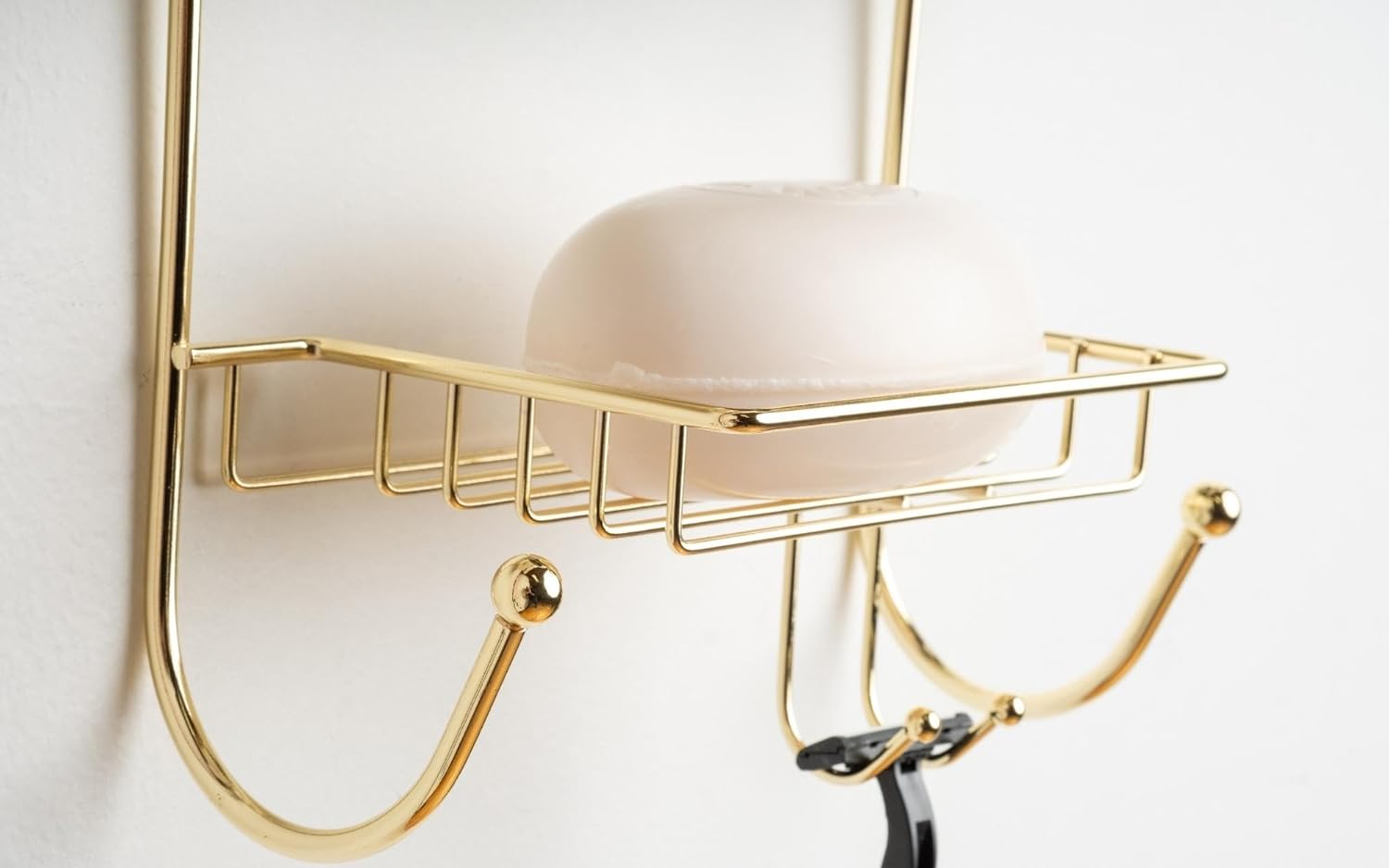 Large Iron Gold Shower Caddy – No Drilling Required – Two-Tier Storage – Razor & Loofah Holders – FINAL INVENTORY - NO RESTOCK