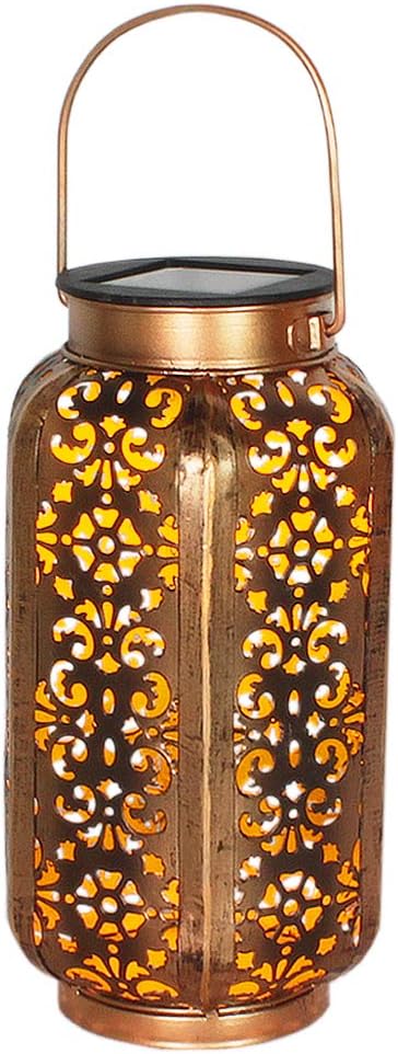 Petrala Solar Lantern Lights Outdoor Vintage Metal Hanging Lanterns 7 lumens Copper Brown with Handle for Garden Patio Table Decoration Gifts