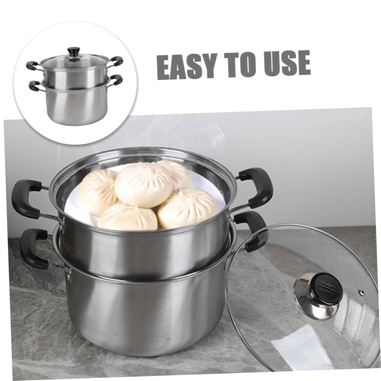 Olla de Vapor de Acero Inoxidable Práctica y Exquisitamente Fabricada, Juego de 1 Set Vaporera para Cocinar Sopas y Verduras en Cocina Doméstica