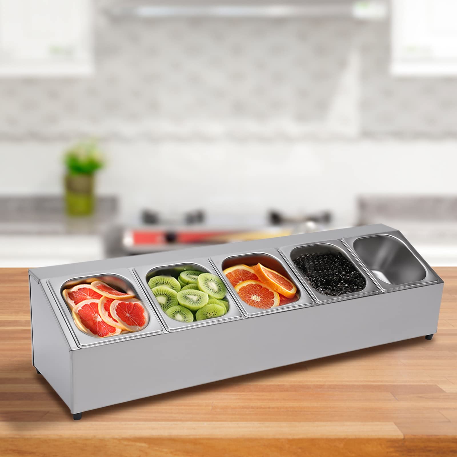 Tavola da appoggio in acciaio inox, contenitore, contenitore per pizza con 5 coperchi e contenitore, lavabile in lavastoviglie