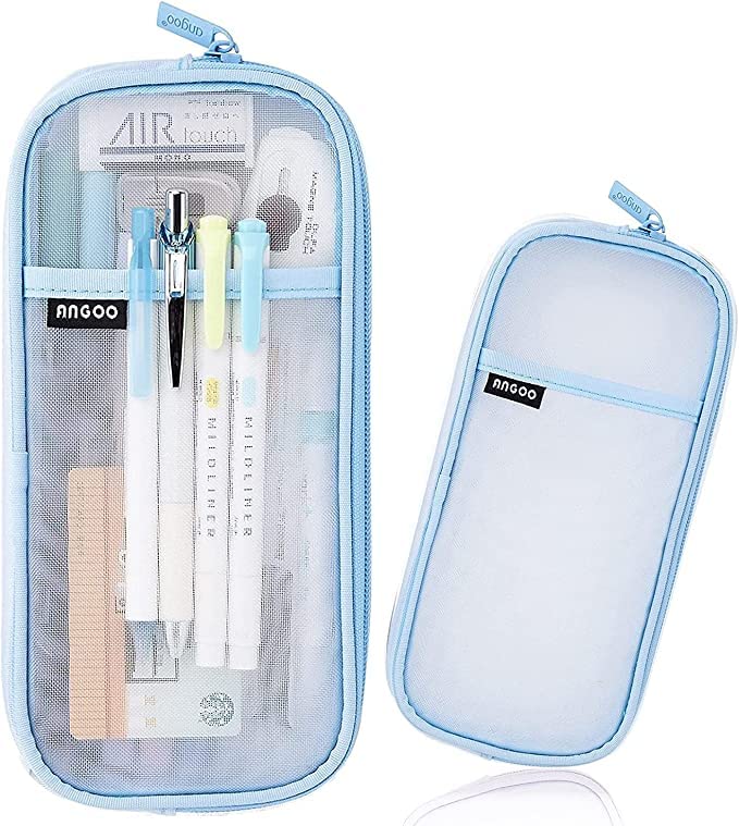 TREXEE Canvas Pencil Case, Blue Transparent Pencil Bag With Zipper, School Office Stationery Bag, Modern Casual Unisex Pencil Case