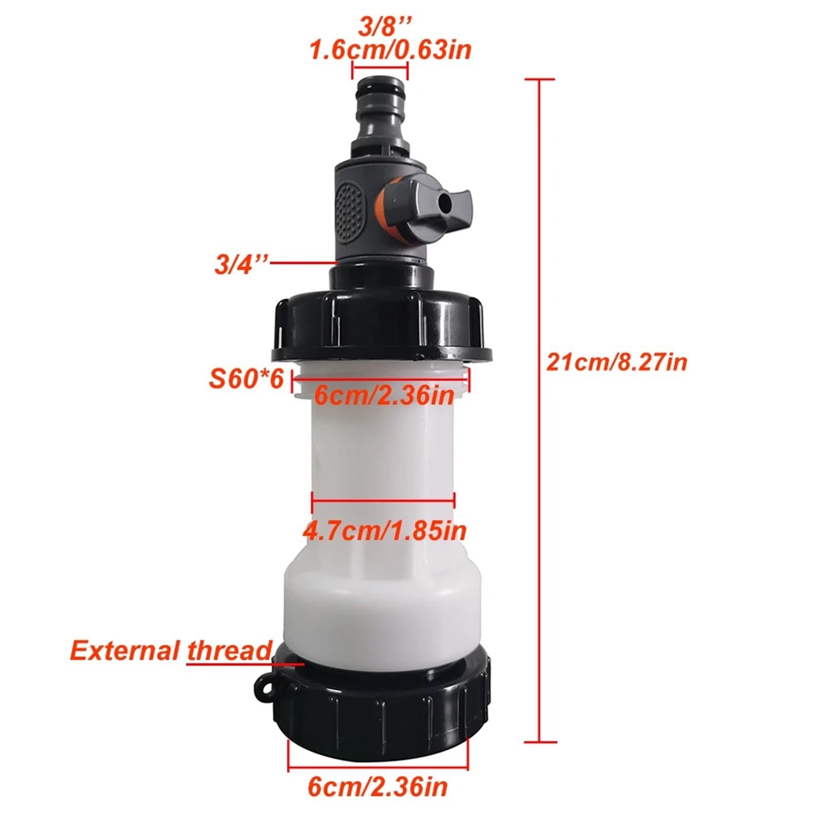 1 juego de 4 piezas válvula niple plástico S60, adaptador tubo extensión, tapa del, conector tubería riego, grifo tanque agua