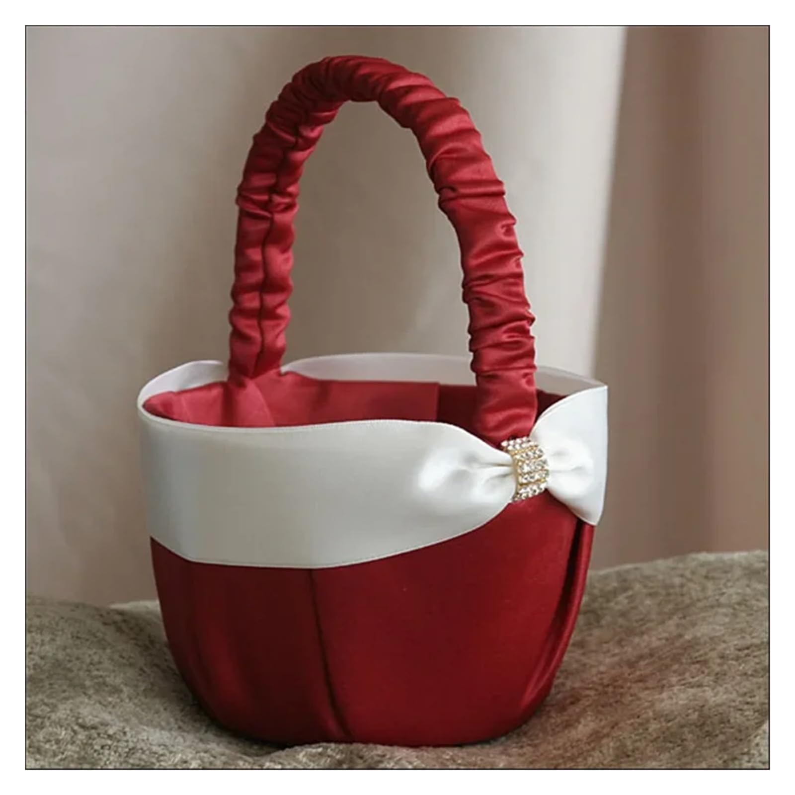 Hochzeitsblumenkörbe, Roter Satin-Perlen-Blumenkorb mit Schleife for Hochzeit