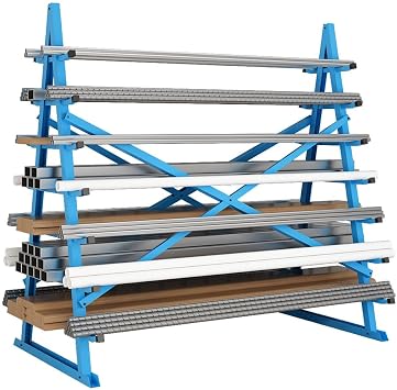 Yeeoy Steel Horizontal Storage Rack, 7 Tier Detachable Lumber Storage Rack, Heavy Duty Adjustable Pipe Rack Lumber Organizer Shelf for Garage Workshop Shed Basement, Blue