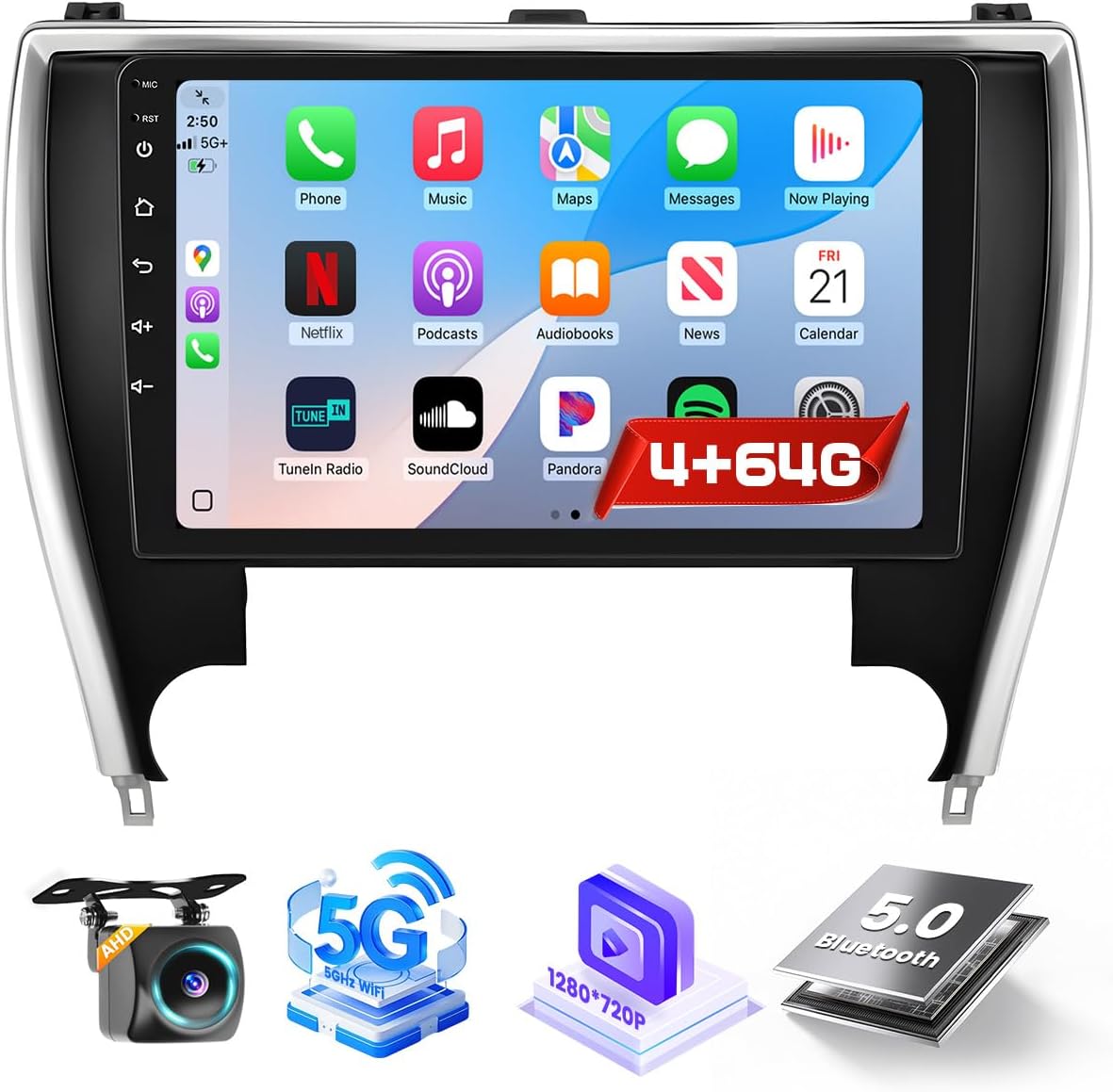 [DSP & 32EQ] 4+64G Android 15 Car Radio for Toyota Camry 2015 2016 2017, 10.1" Touch Screen Car Stereo Wireless Carplay Android Auto 1280 * 720 Bluetooth5.0 GPS Navigation FM RDS Backup Camera