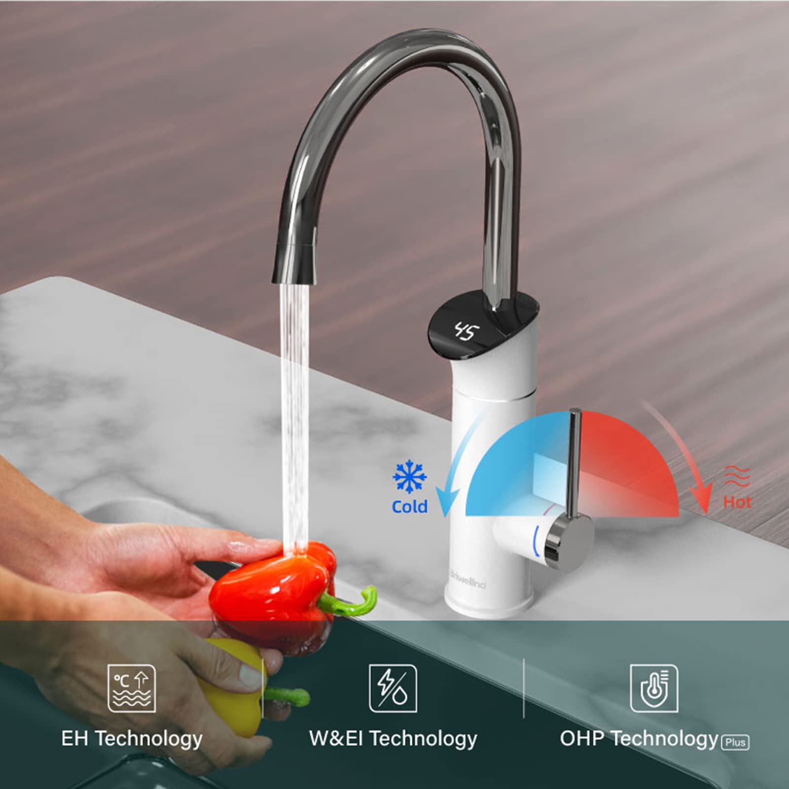 Rubinetto per lavello da Cucina, Rubinetto per scaldabagno Elettrico, Rubinetto per Acqua istantanea Senza Serbatoio, Rubinetto per Riscaldamento rapido, rubinetti da Cucina con Display Digitale