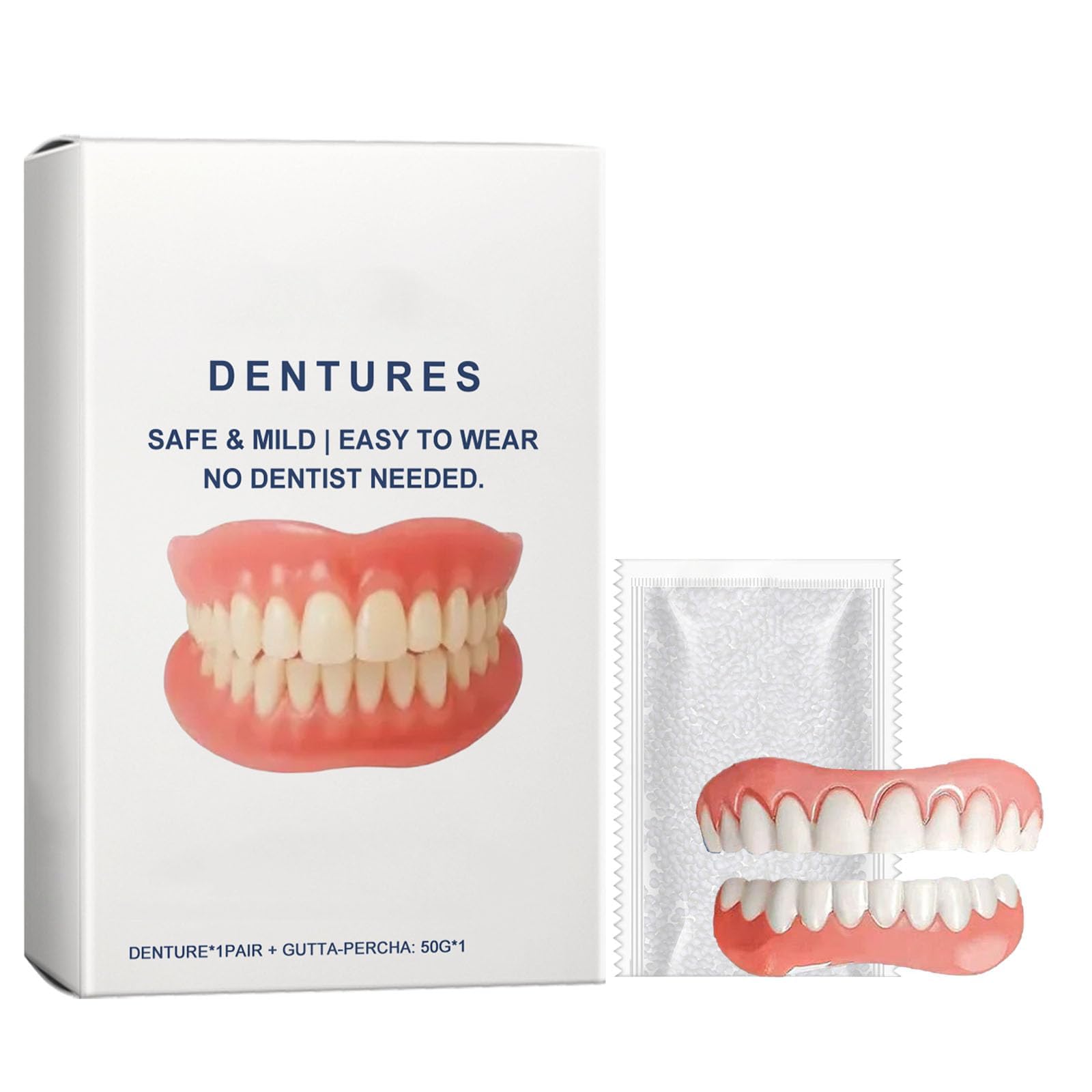 XQBBWXYXY Soft silicone lining denture sets, soft, comfortable, removable temporary dentures, custom silicone, reusable, unisex, snap-on veneers