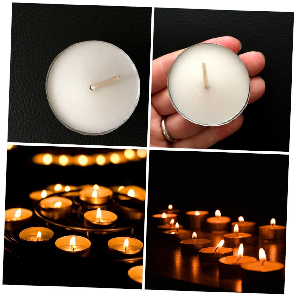 COLLBATH Candele Rotonde Bianche 100 Pezzi in Cera e Alluminio, Portatili e Antimacchia, per Atmosfera Artistica e Decorazioni Domestiche