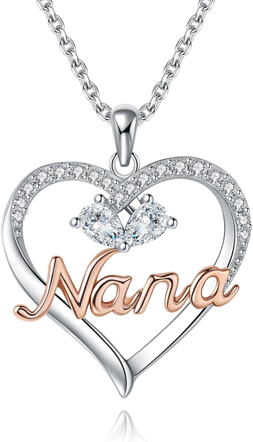 925 Sterling Silver Nana Necklace Heart Grandma Jewelry Mothers Day Birthday Gifts for Women