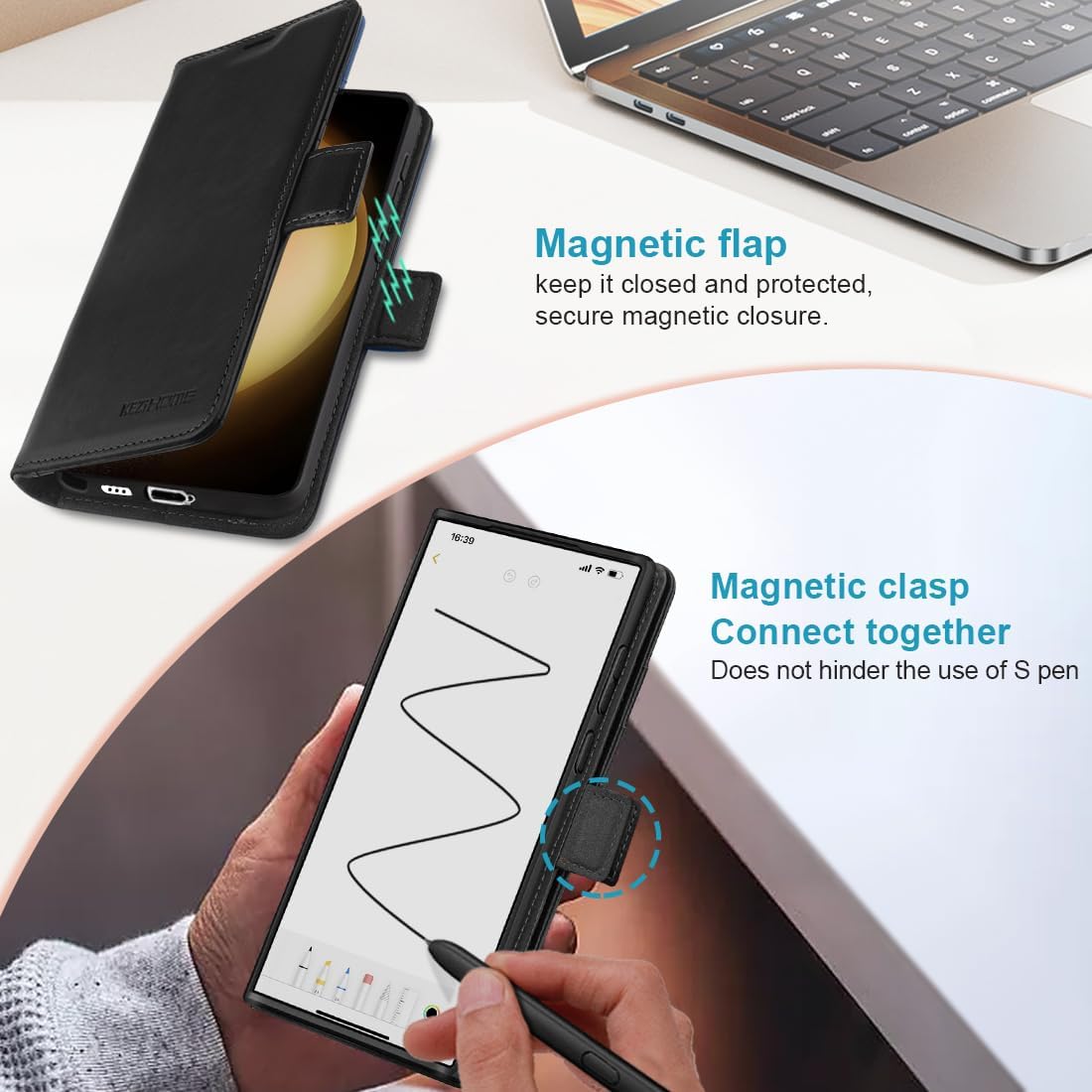 KEZiHOME Case for Galaxy S26 Ultra, Genuine Leather Wallet Case [RFID Blocking] Card Holder Kickstand Magnetic Protective Phone Folio Cover Compatible with Galaxy S26 Ultra 6.9"(Black)