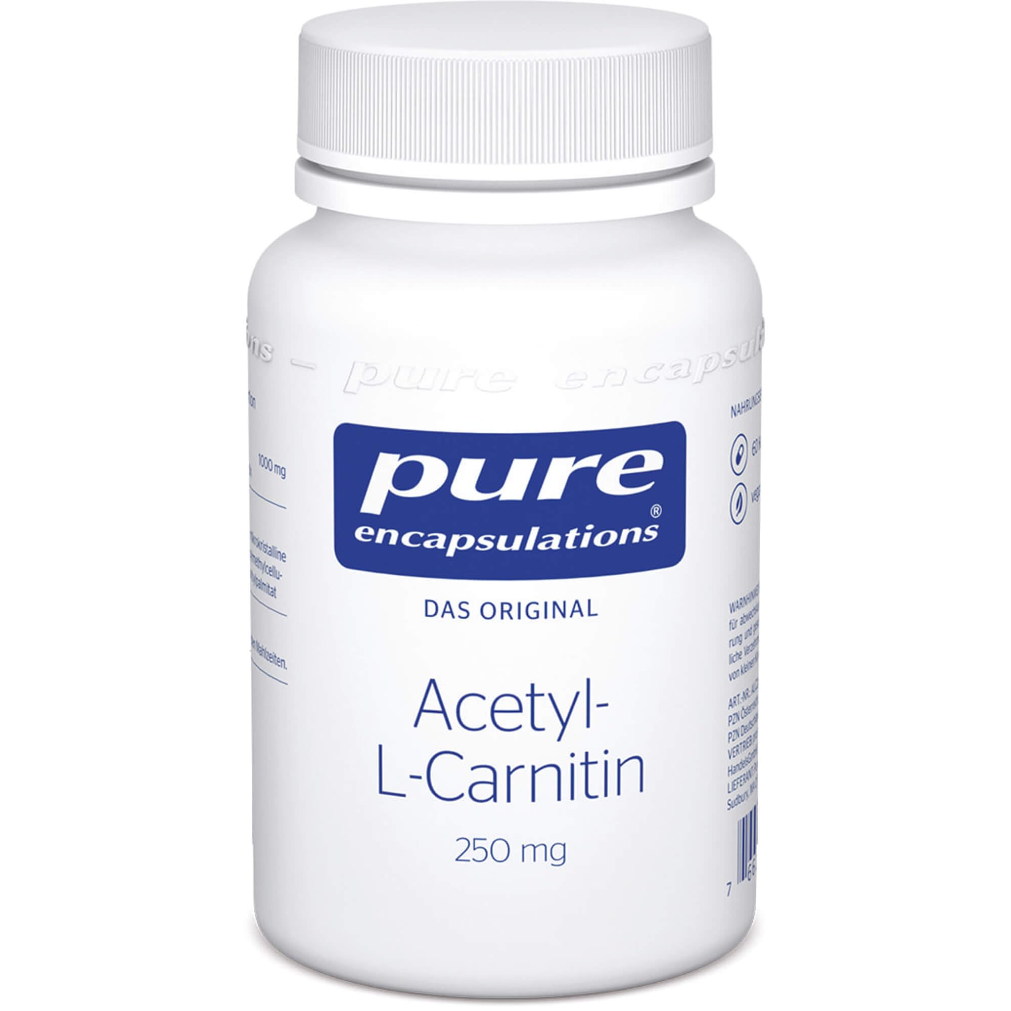 Pure Encapsulations - Acetyl L-Carnitin 250 mg– Acetylierte Form, Ohne Zusatzstoffe – 120 Kapseln