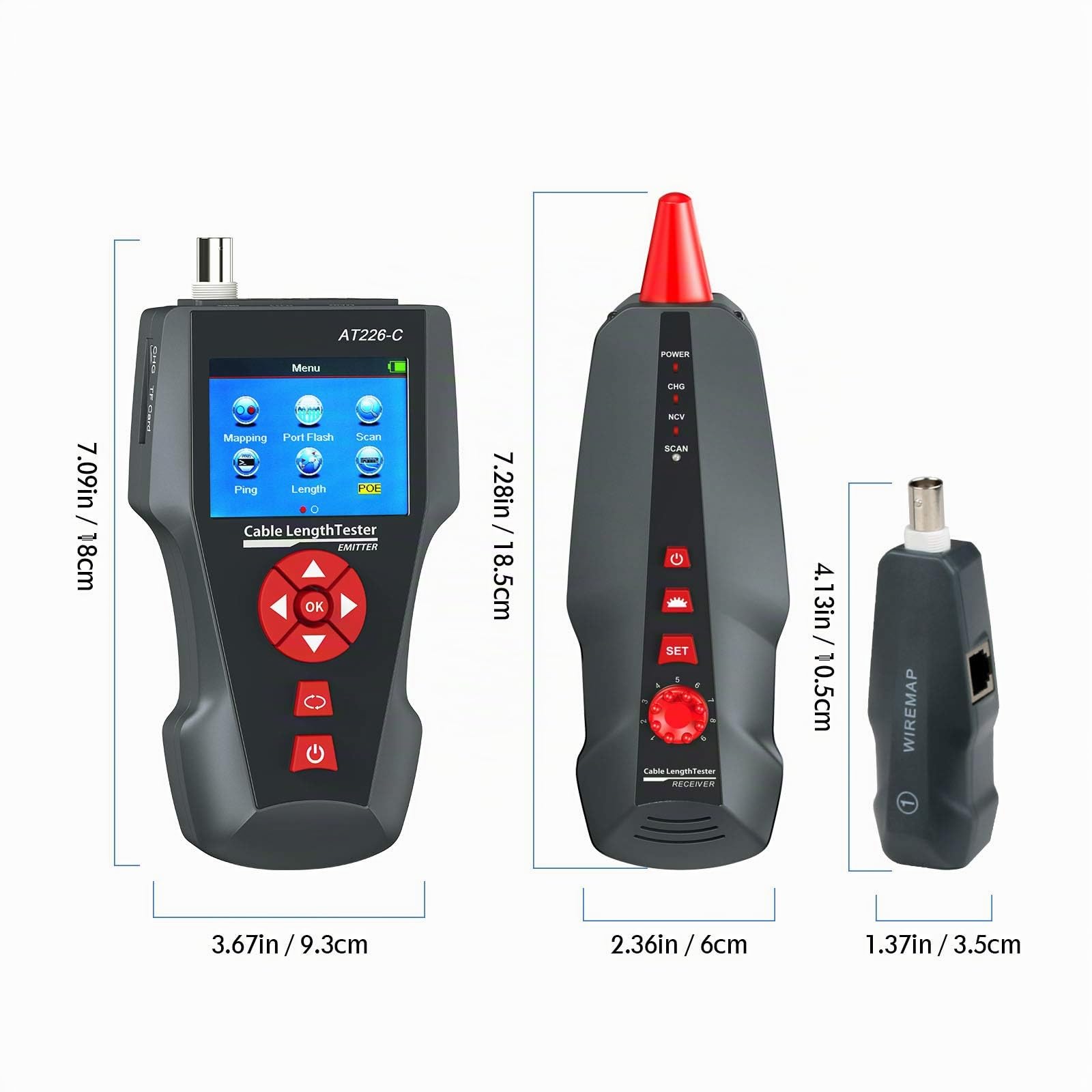 Testeur de Câble Réseau AT226-C avec Écran LCD, Testeur de Cable Rj45, RJ11, BNC, PING/POE Traceur de Cable Electrique 8 Identificateur de Ligne Téléphonique NF-8601W