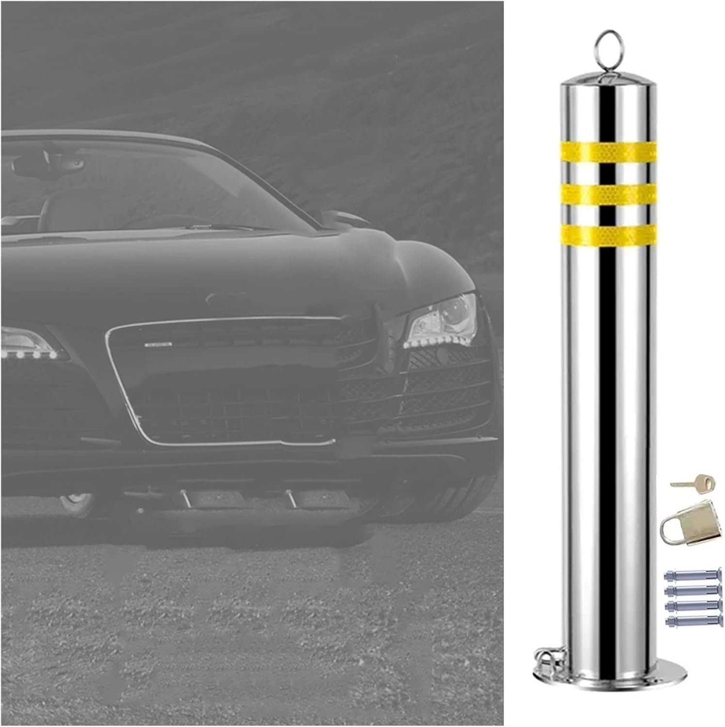 WOTZOV Driveway Security Post Barrier Parking Bollards Reflective Traffic Delineator Pole For Commercial Or Private Use Garage Parking Assist Outdoor,1pack 75cm/29.5in