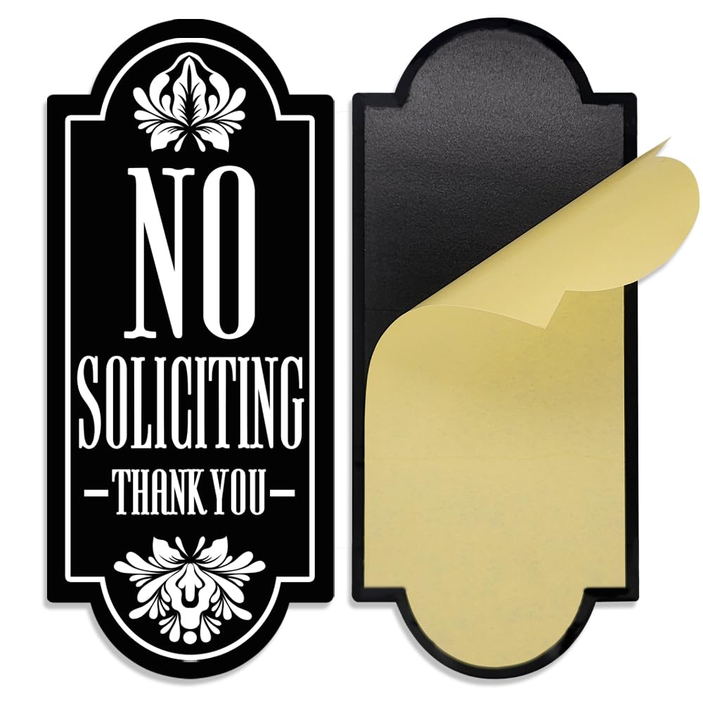 no soliciting sign for house, office, keep solicitors away, stylish & prominent design, perfect outdoor yard sign for home and front door. (black - 4 x 9 inch)