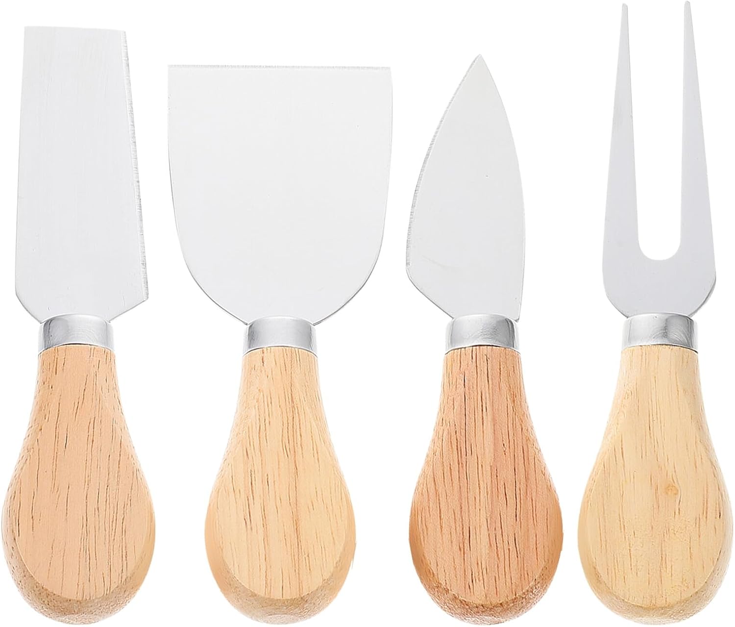 Healifty 4pcs Cheese Cutter Set with Oak Handles, Stainless Steel Handheld Cheese Knives and Butter Spreaders for Charcuterie Boards and Kitchen Use