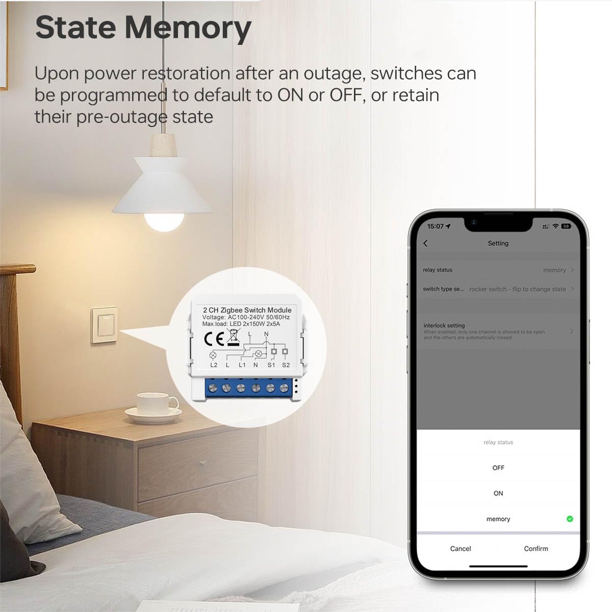 Commutateur intelligent Zigbee Commutateur ZigBee Mini commutateurs intelligents pour éclairage 2 voies 2x5A Neutre requis, pour la domotique, Compatible avec Alexa/Google Home Assistant,