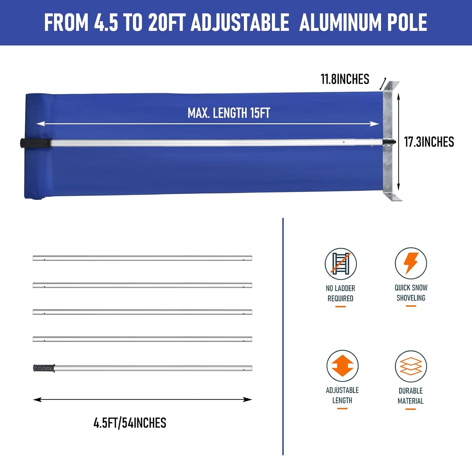 review Snow Roof Rake - Decokybahs Snow Shovel Rake, Aluminum Extendable 4-20FT Snow Roof Rake with Nylon Slide