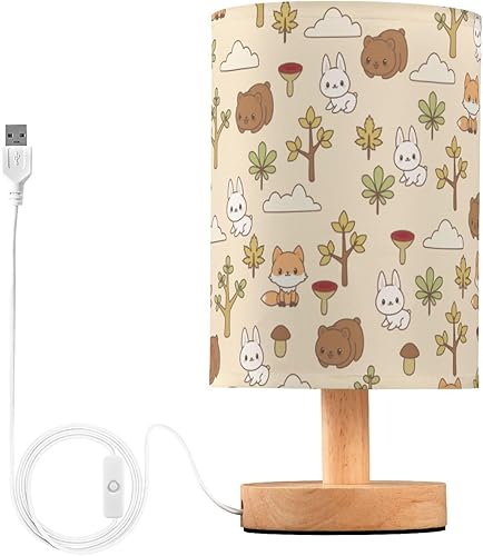 Miniatura 2 de Lámpara de noche decorativa lámpara de mesa de arpillera bosque, animales del bosque, zorro, conejo, luz nocturna para cuarto de bebé, mesa de vidrio